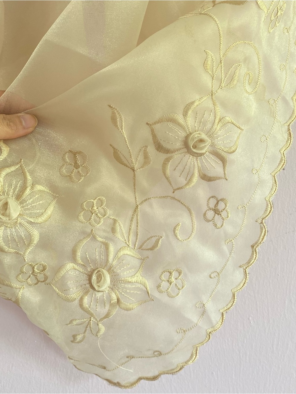Filipiniana Embroidered Floral Beige Cream Alampay with Jeweled Brooch - Picture 5 of 6